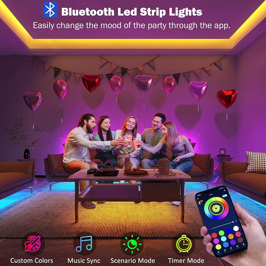 Leeleberd 100ft RGB LED Strip Lights with Music Sync, Bluetooth App & Remote Control