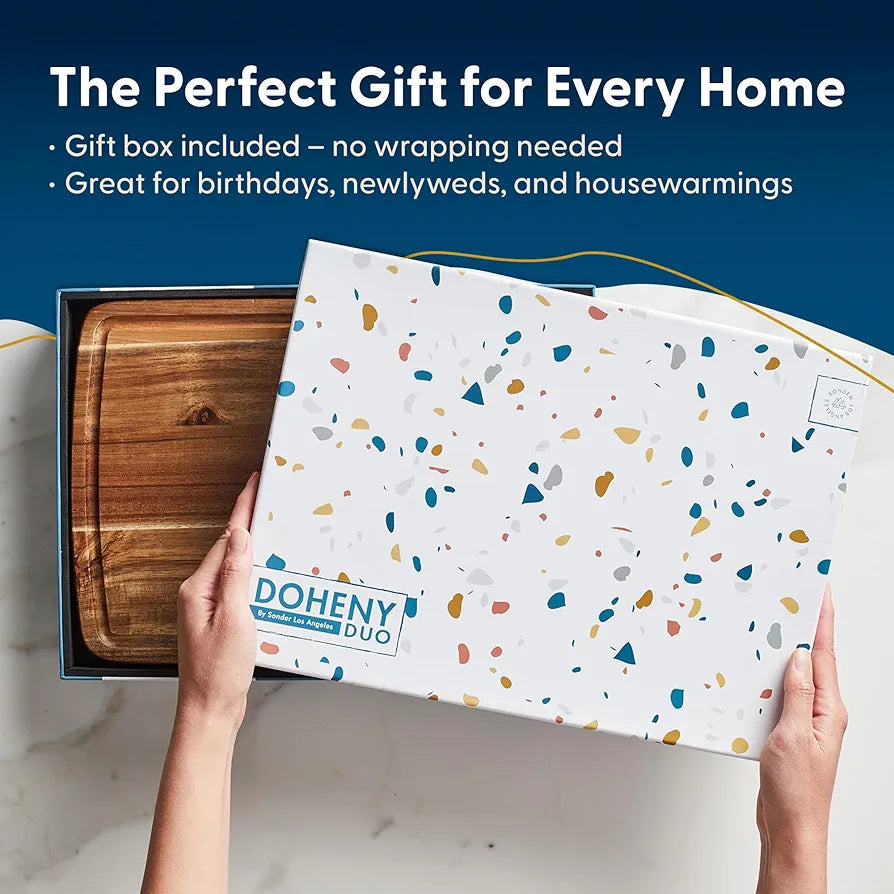 Sonder Los Angeles Doheny Acacia Wood Cutting Board Set, 2-Piece Edge Grain Kitchen Boards with Juice Grooves, 14x10x1 and 12x8x1 Inches, Gift Box Included