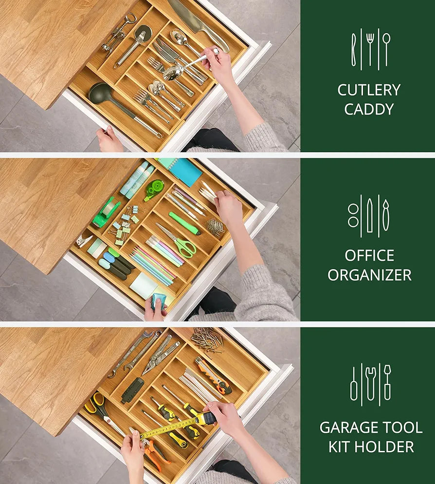 ROYAL CRAFT WOOD Luxury Bamboo Kitchen Drawer Organizer - Silverware Organizer, Utensil Holder & Cutlery Tray Drawer Dividers for Flatware 