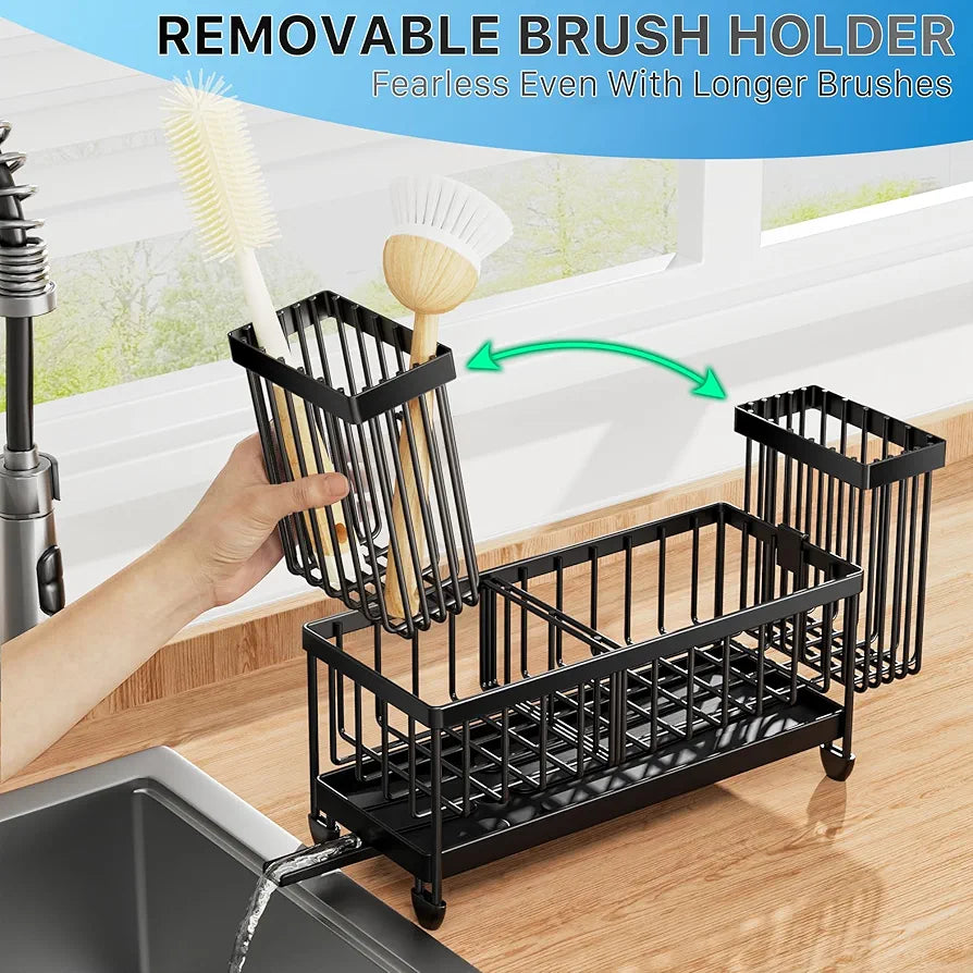 Cisily Sponge Holder for Kitchen Sink, Sink Caddy Organizer with High Brush Holder, Kitchen Countertop Organizers and Storage Essentials, Rustproof 304 Stainless Steel 