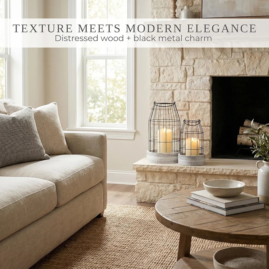 Rustic Farmhouse Decorative Lanterns - Set of 2
