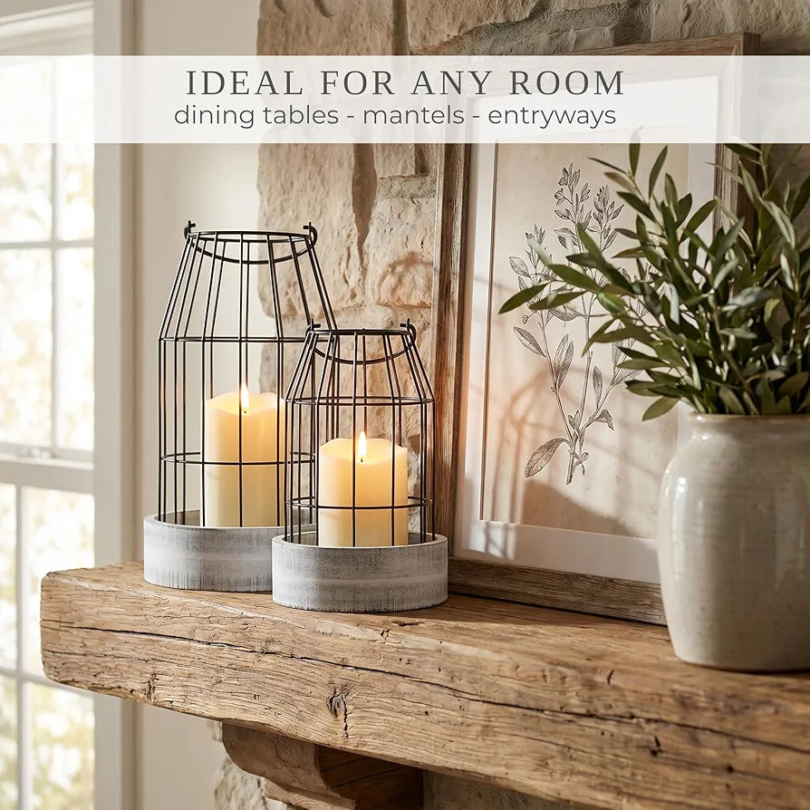 Rustic Farmhouse Decorative Lanterns - Set of 2