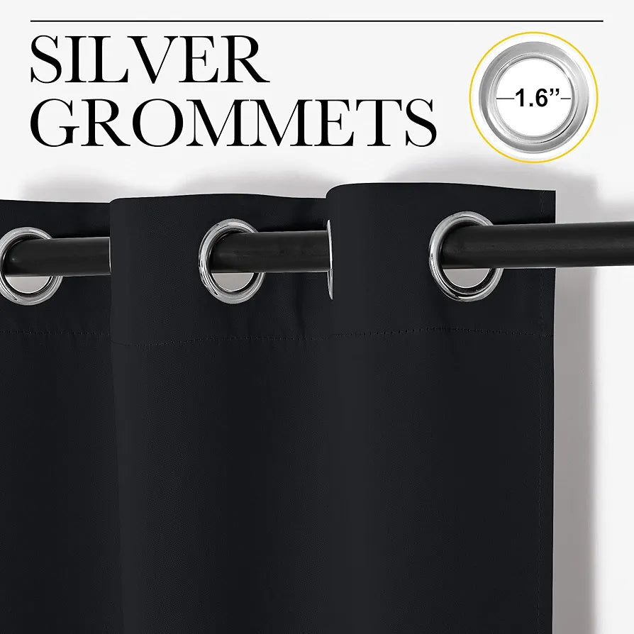 NICETOWN Halloween Pitch Black Solid Thermal Insulated Grommet Blackout Curtains/Drapes for Bedroom Window 