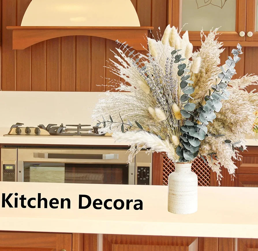 Exquisite Green Pampas Grass, Lavender, and Eucalyptus Dried Flower Boho Bouquet for Rustic Home and Wedding Decor