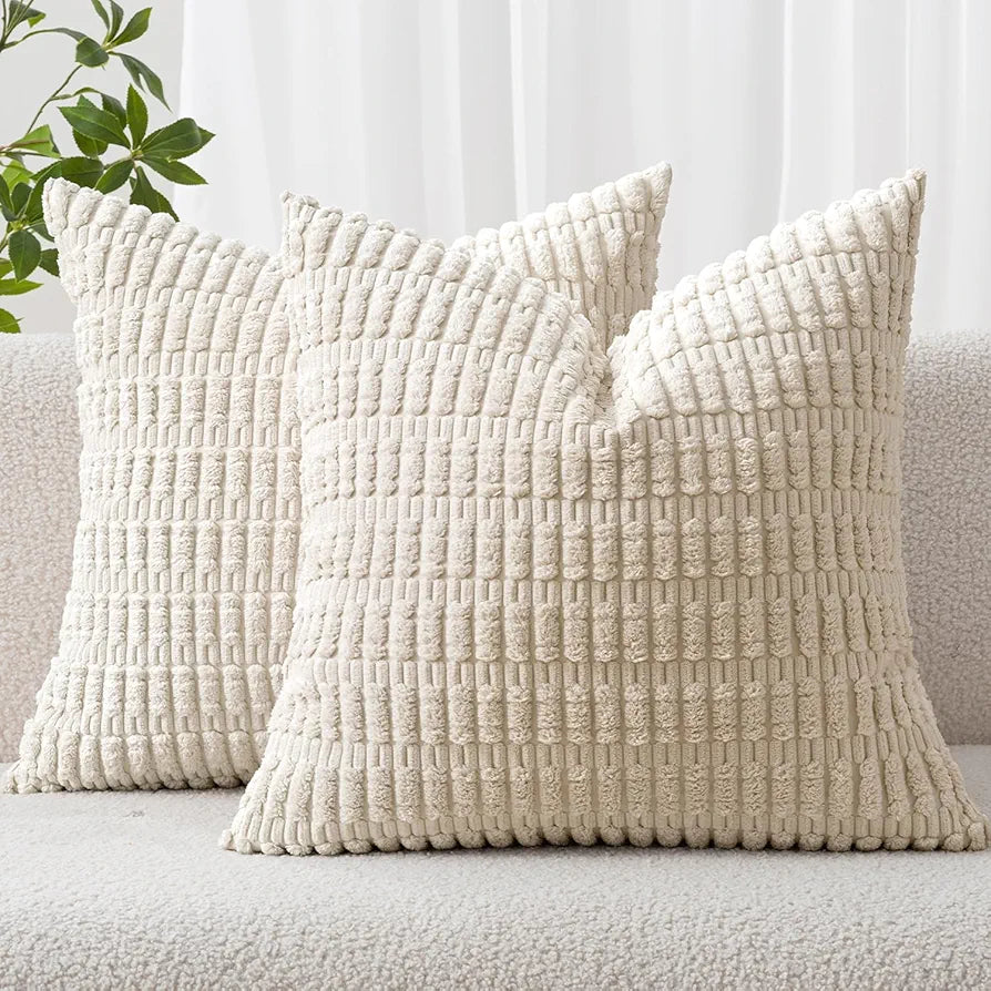MIULEE Corduroy Decorative Throw Pillow Covers, 18x18 Inch, Set of 2, Cream White