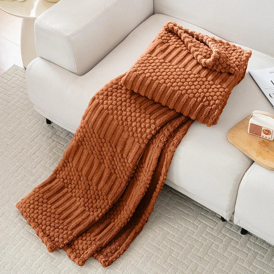 Rust 50x70 Inch Plush Fleece Throw Blanket - Soft, Aesthetic Decorative Bed and Sofa Cover