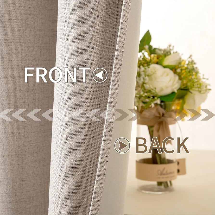 MIULEE 52x84 Inch 100% Blackout Linen Textured Thermal Insulated Grommet Curtains - Natural Beige