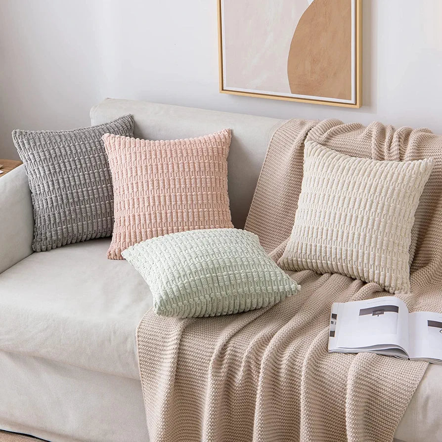 MIULEE Corduroy Decorative Throw Pillow Covers, 18x18 Inch, Set of 2, Cream White