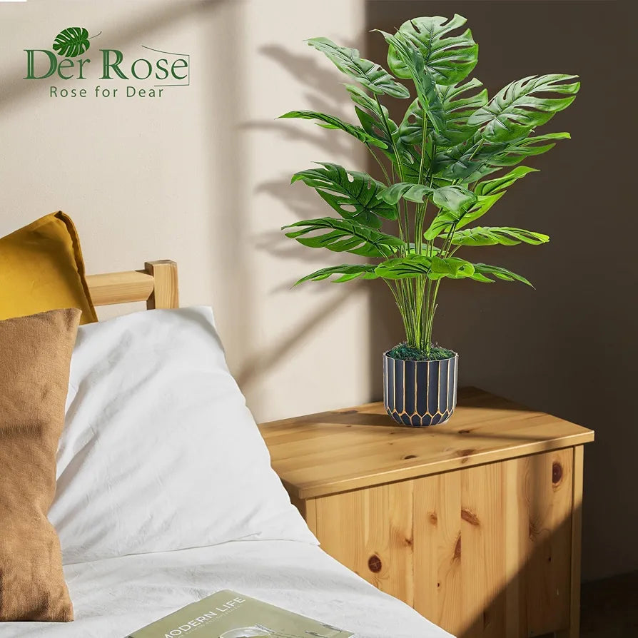 28-Inch Artificial Monstera Deliciosa Potted Plant - Realistic Faux Tropical Tree for Indoor and Outdoor Home Decor