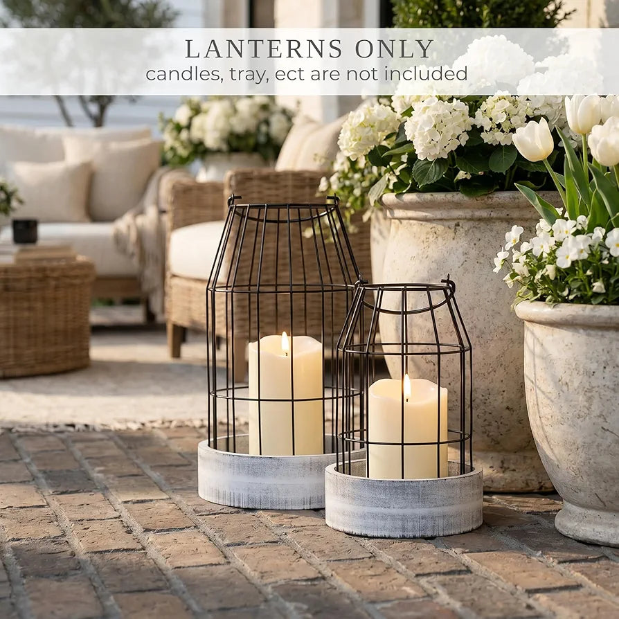 Rustic Farmhouse Decorative Lanterns - Set of 2