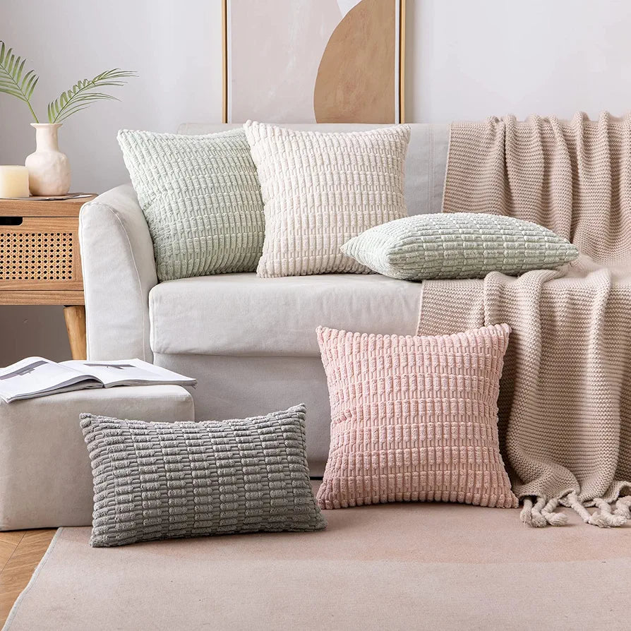 MIULEE Corduroy Decorative Throw Pillow Covers, 18x18 Inch, Set of 2, Cream White
