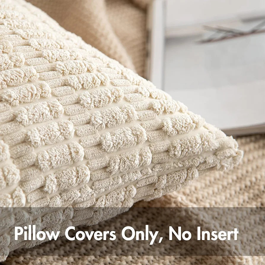 MIULEE Corduroy Decorative Throw Pillow Covers, 18x18 Inch, Set of 2, Cream White