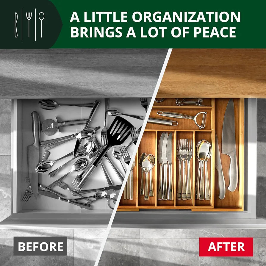 ROYAL CRAFT WOOD Luxury Bamboo Kitchen Drawer Organizer - Silverware Organizer, Utensil Holder & Cutlery Tray Drawer Dividers for Flatware 