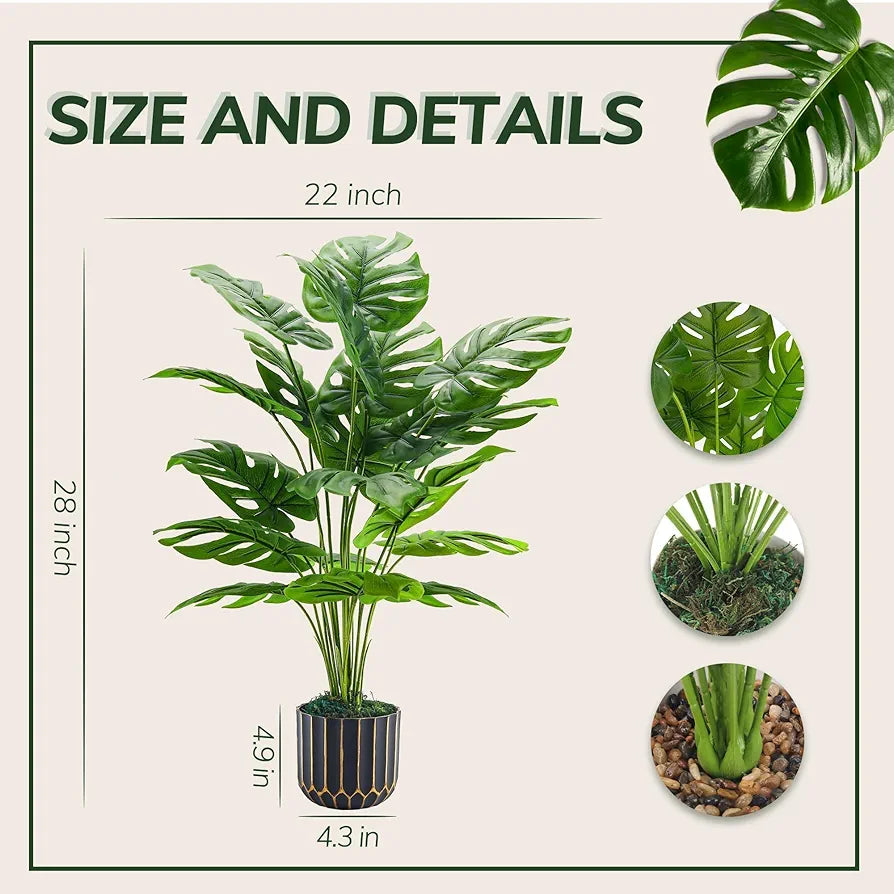 28-Inch Artificial Monstera Deliciosa Potted Plant - Realistic Faux Tropical Tree for Indoor and Outdoor Home Decor