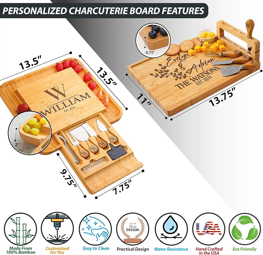Personalized Large Charcuterie and Cheese Board Gift Set for Weddings, Anniversaries, and Housewarmings