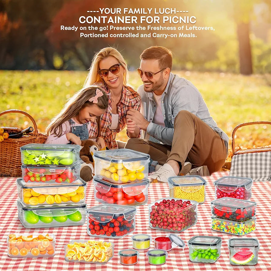 40 PCS Food Storage Containers with Lids Airtight , Plastic Storage Meal Prep Container-Stackable 100% Leakproof & Microwave Organization and Storage Sets, Lunch Containers