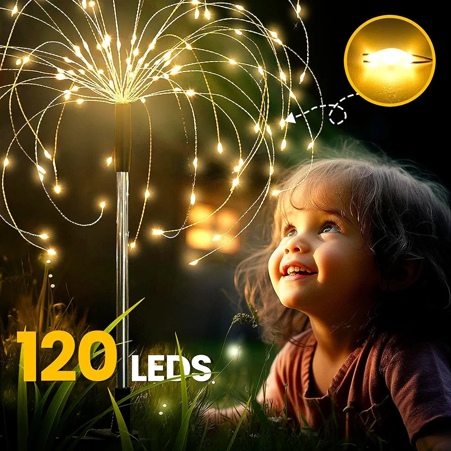 GIGALUMI Solar Firework Garden Lights, 120 LED Outdoor Decorative Fairy Lights (2-Pack, Warm White)