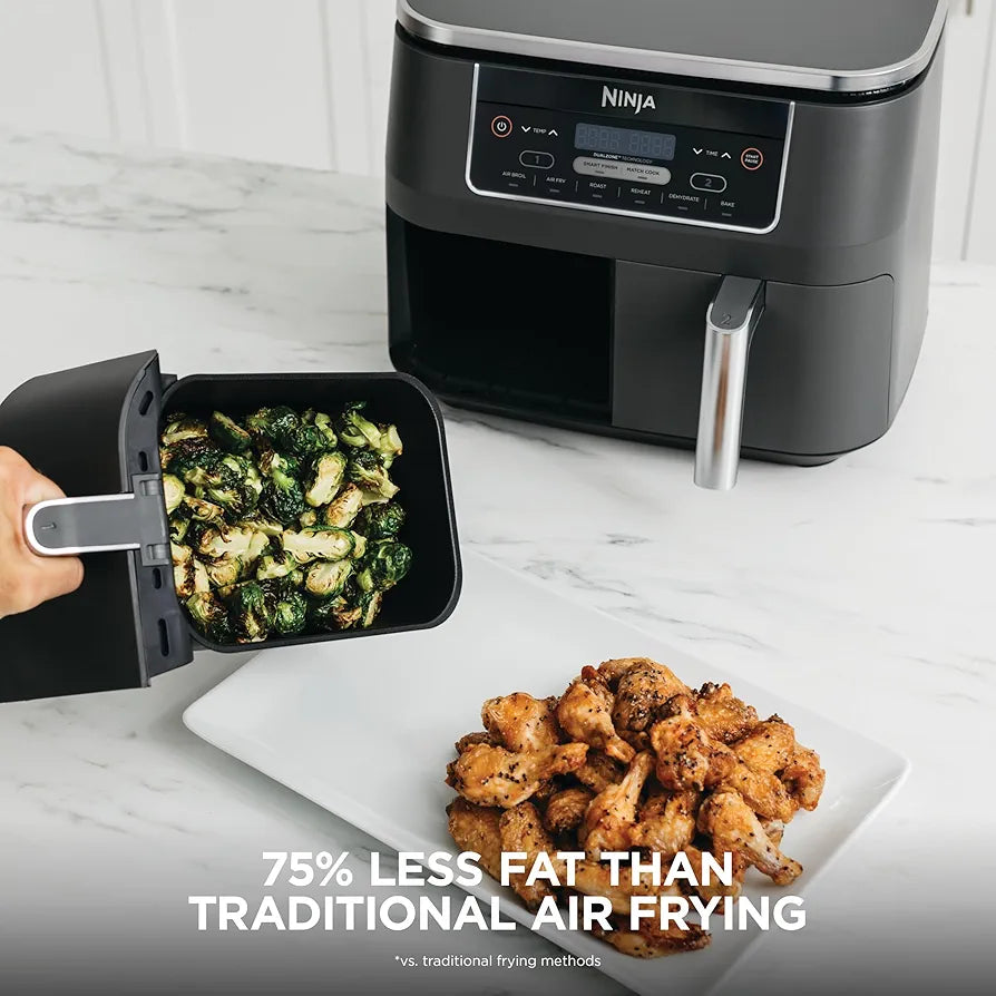Ninja DZ201 Foodi 8 Quart 6-in-1 DualZone 2-Basket Air Fryer with 2 Independent Frying Baskets, Match Cook & Smart Finish to Roast, Broil, Dehydrate & More for Quick, Easy Meals, Grey