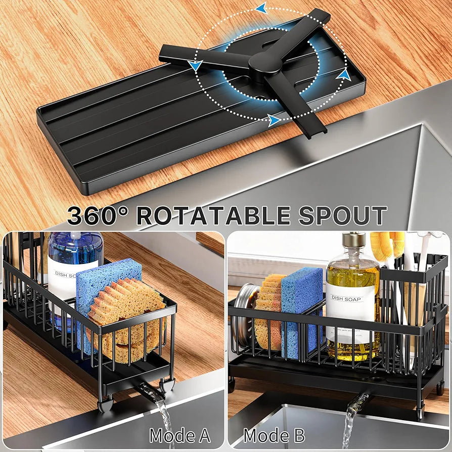 Cisily Sponge Holder for Kitchen Sink, Sink Caddy Organizer with High Brush Holder, Kitchen Countertop Organizers and Storage Essentials, Rustproof 304 Stainless Steel 