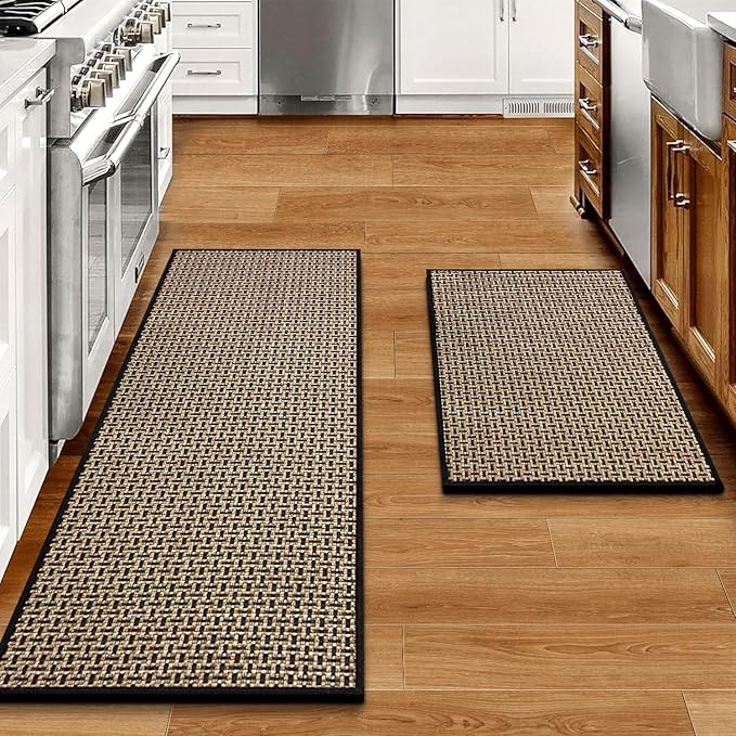 Eqivei Kitchen Rugs and Mats Non Skid Washable Set of 2 PCS, Absorbent Runner Rugs for Kitchen, Front of Sink, Kitchen Mats for Floor, 17.3"x 47"+17.3"x 29" (Black)