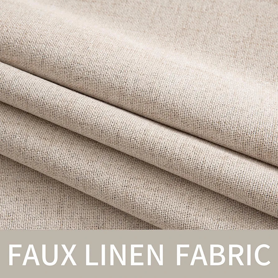 MIULEE 52x84 Inch 100% Blackout Linen Textured Thermal Insulated Grommet Curtains - Natural Beige