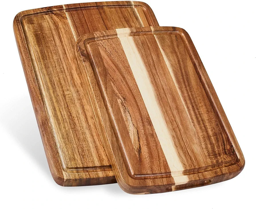Sonder Los Angeles Doheny Acacia Wood Cutting Board Set, 2-Piece Edge Grain Kitchen Boards with Juice Grooves, 14x10x1 and 12x8x1 Inches, Gift Box Included
