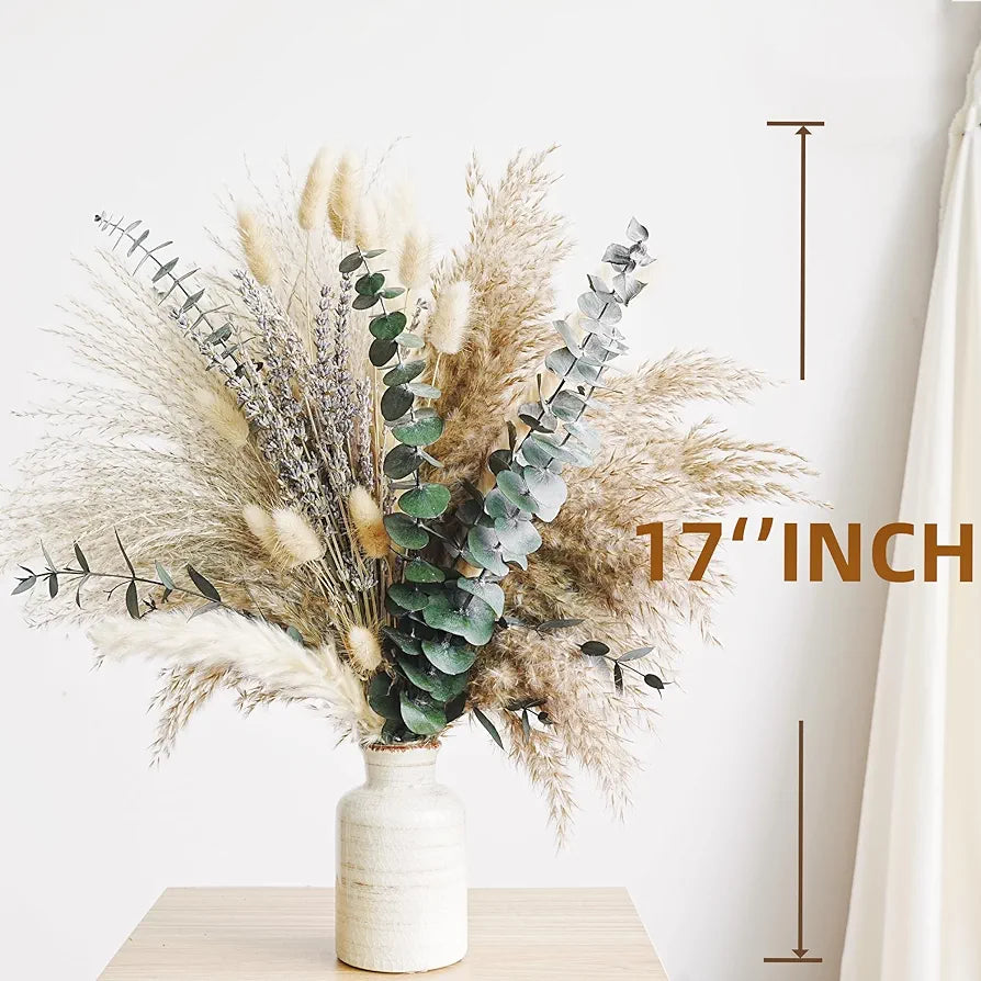 Exquisite Green Pampas Grass, Lavender, and Eucalyptus Dried Flower Boho Bouquet for Rustic Home and Wedding Decor