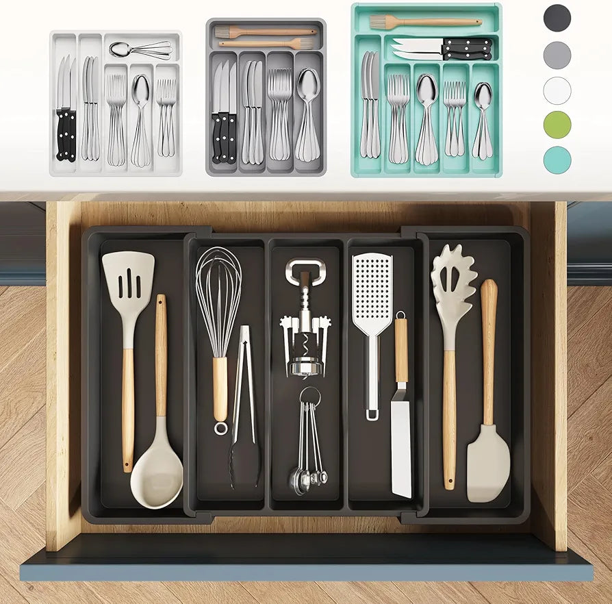 Lifewit Expandable Kitchen Drawer Utensil Organizer, Adjustable Cutlery and Flatware Tray, 13-22 x 15 Inch, Black