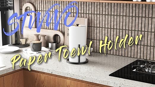 STWWO Paper Towel Holder Countertop, Standing Paper Roll Holder with Anti Slip Weighted Base, Stainless Steel Freestanding Paper Towel Holder for Kitchen, Black