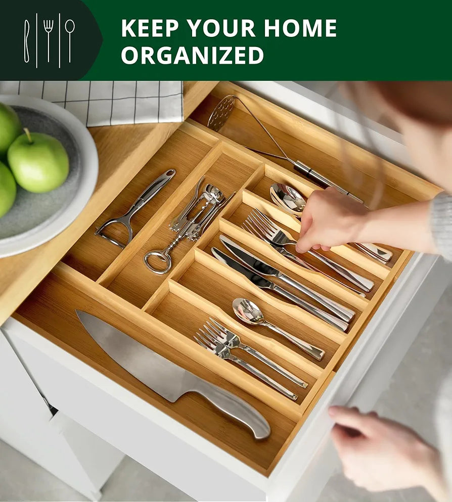 ROYAL CRAFT WOOD Luxury Bamboo Kitchen Drawer Organizer - Silverware Organizer, Utensil Holder & Cutlery Tray Drawer Dividers for Flatware 