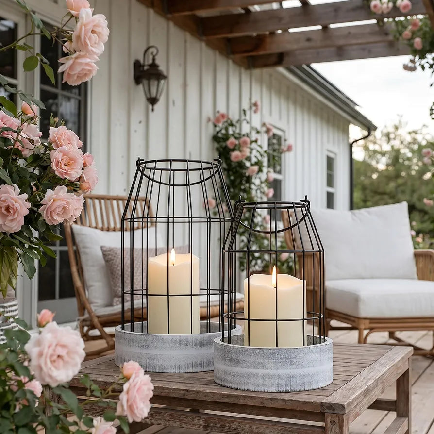 Rustic Farmhouse Decorative Lanterns - Set of 2