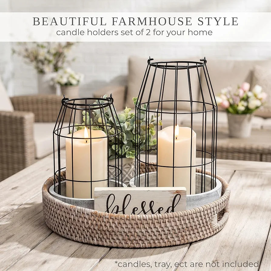 Rustic Farmhouse Decorative Lanterns - Set of 2