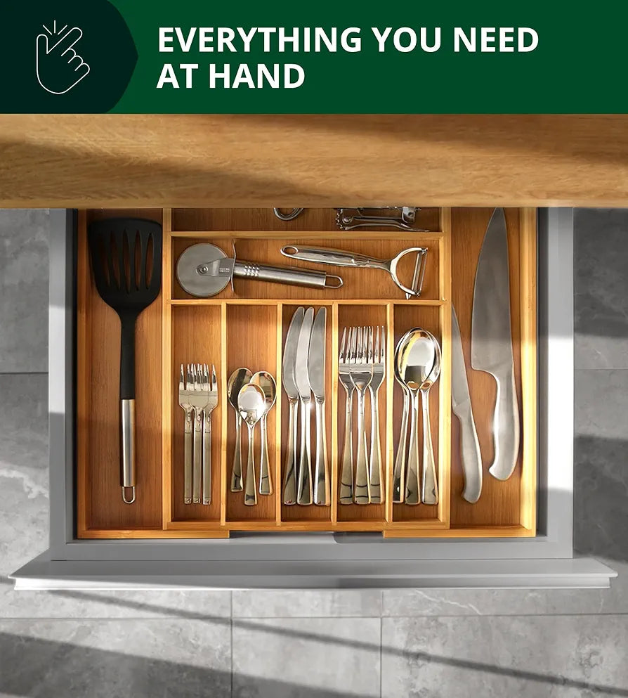 ROYAL CRAFT WOOD Luxury Bamboo Kitchen Drawer Organizer - Silverware Organizer, Utensil Holder & Cutlery Tray Drawer Dividers for Flatware 