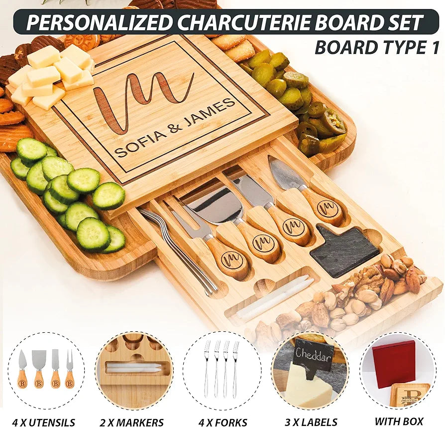 Personalized Large Charcuterie and Cheese Board Gift Set for Weddings, Anniversaries, and Housewarmings