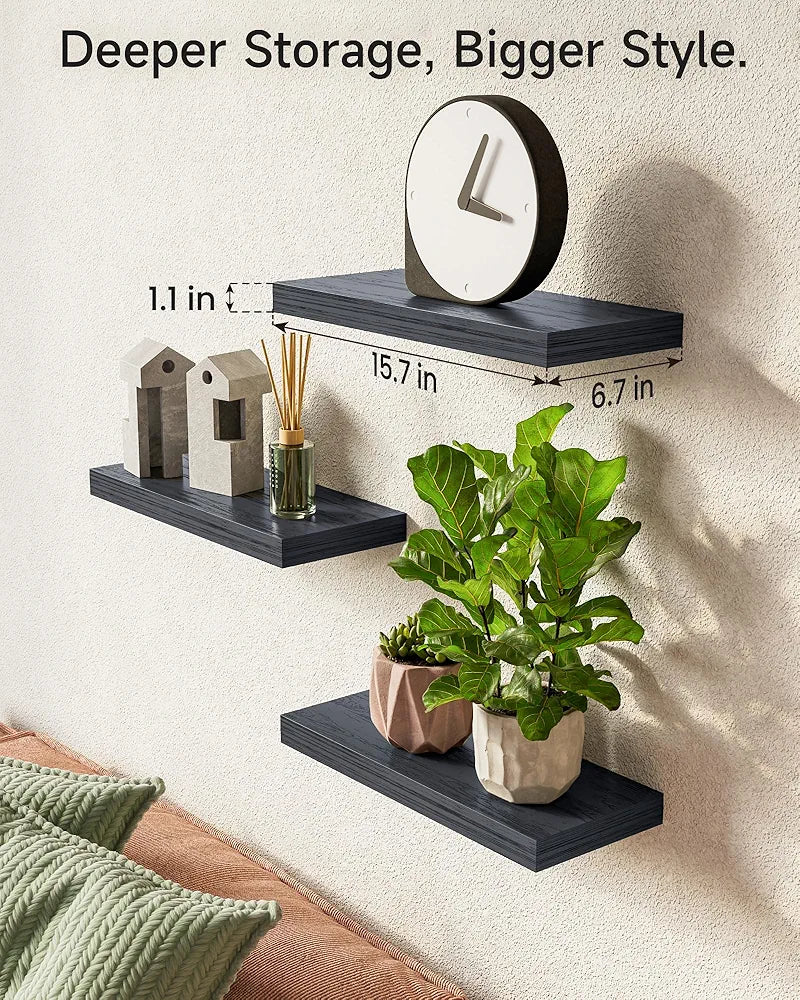 BAYKA Rustic Wall-Mounted Floating Wood Shelves for Bathroom, Bedroom, Kitchen, and Living Room Storage with 22lbs Capacity