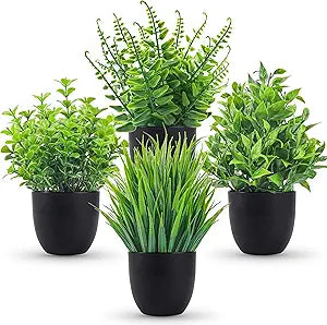 Der Rose Fake Plants 4 Packs Artificial Plants Small Faux Plants Black Bathroom Accessories for Halloween Bathroom Home Kitchen Coffee Table Office Desk Decor Indoor