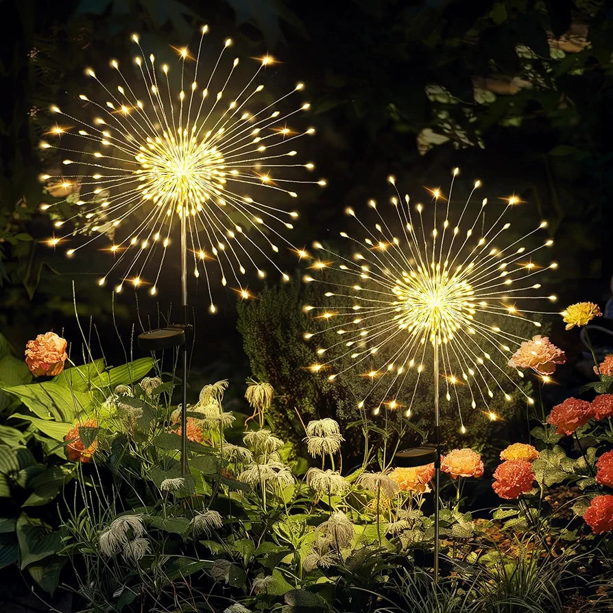 GIGALUMI Solar Firework Garden Lights, 120 LED Outdoor Decorative Fairy Lights (2-Pack, Warm White)