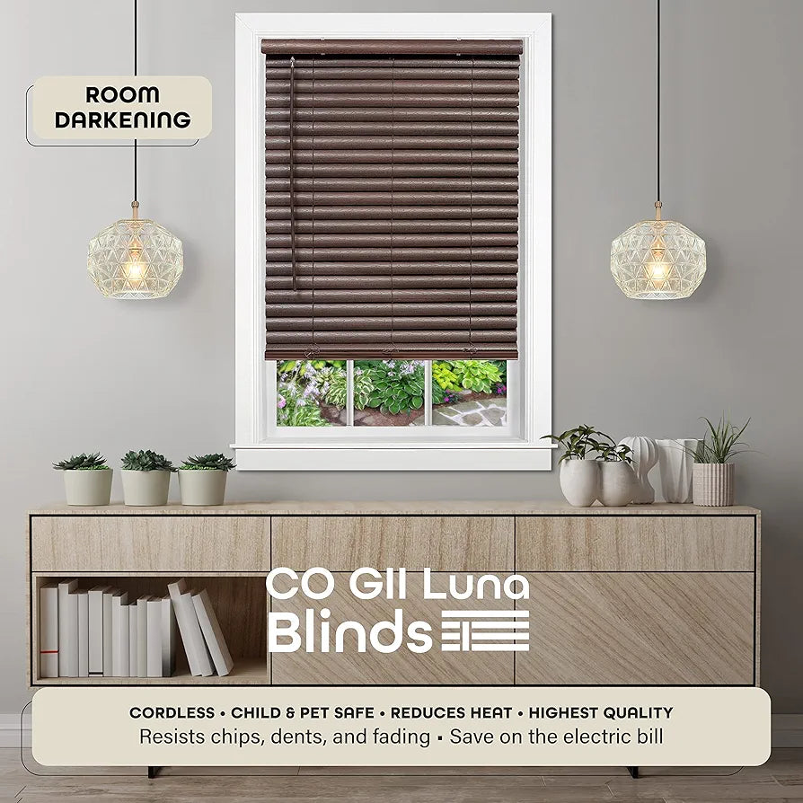 Achim Home Decor GII Luna 31" x 64" Cordless Mahogany Vinyl Venetian Blind - 2" Slat Room Darkening Window Treatment