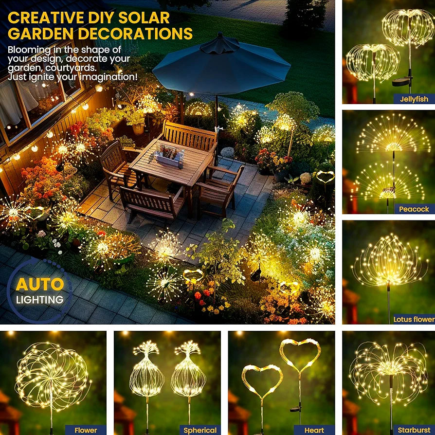 GIGALUMI Solar Firework Garden Lights, 120 LED Outdoor Decorative Fairy Lights (2-Pack, Warm White)
