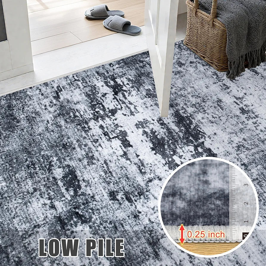 Black Modern Abstract Washable 5x7 Area Rug - Non-Slip Soft Indoor Carpet for Living Room, Bedroom, and Office