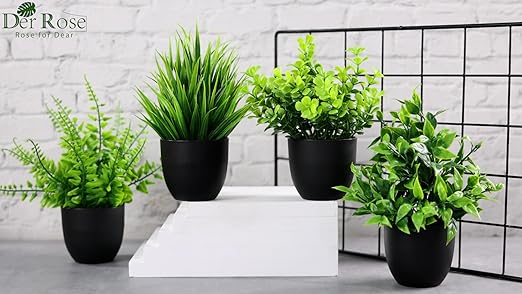 Der Rose Fake Plants 4 Packs Artificial Plants Small Faux Plants Black Bathroom Accessories for Halloween Bathroom Home Kitchen Coffee Table Office Desk Decor Indoor