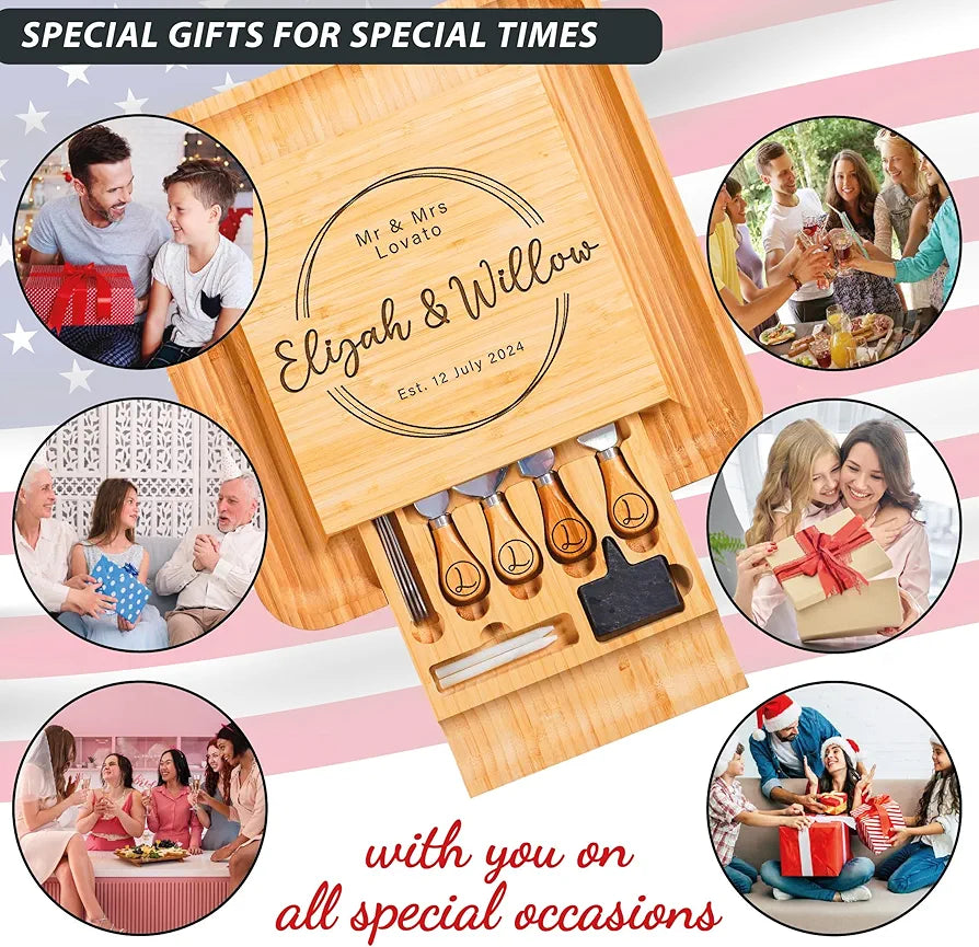 Personalized Large Charcuterie and Cheese Board Gift Set for Weddings, Anniversaries, and Housewarmings