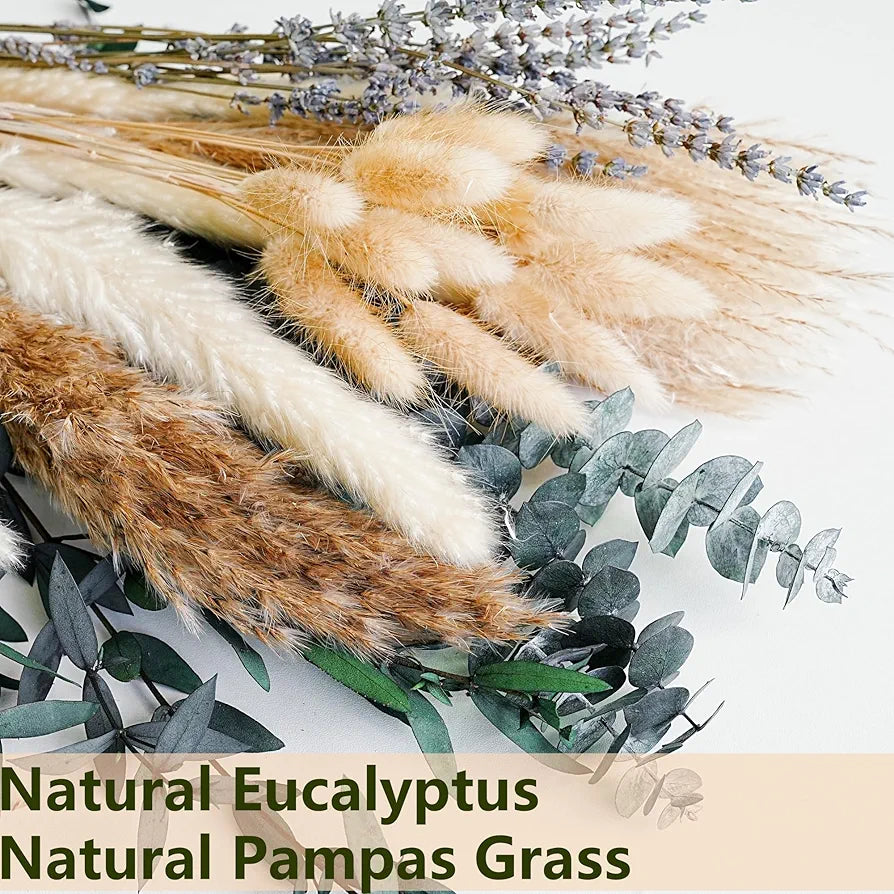 Exquisite Green Pampas Grass, Lavender, and Eucalyptus Dried Flower Boho Bouquet for Rustic Home and Wedding Decor