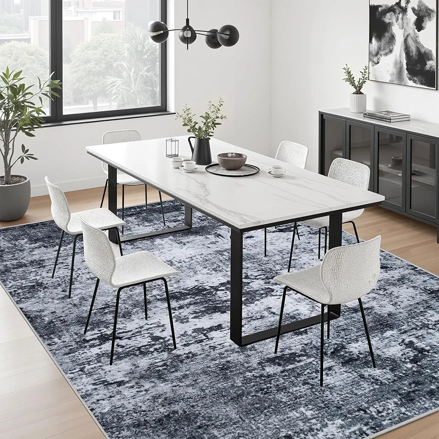 Black Modern Abstract Washable 5x7 Area Rug - Non-Slip Soft Indoor Carpet for Living Room, Bedroom, and Office
