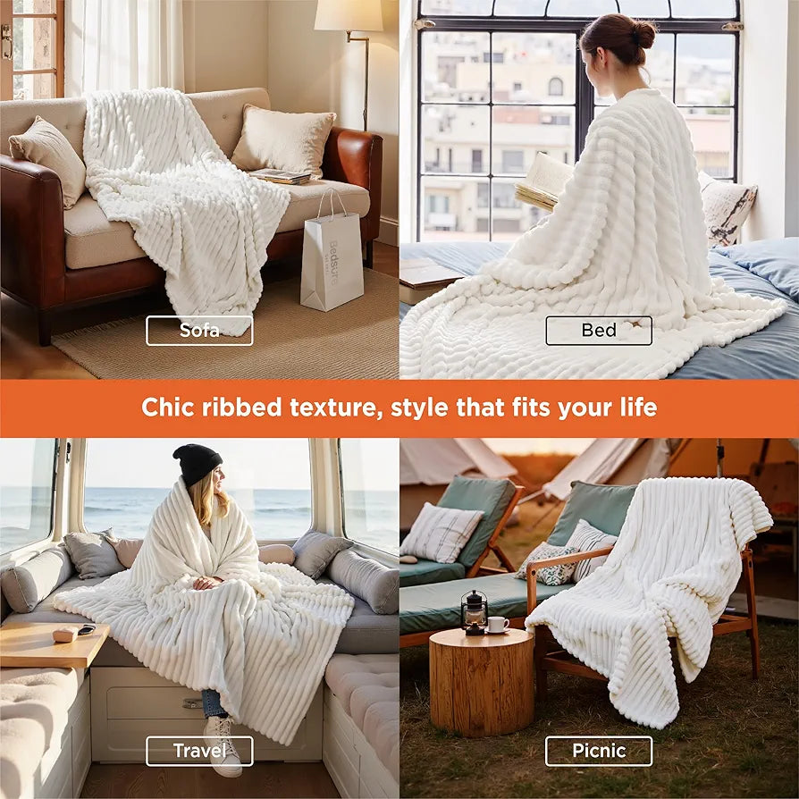 Bedsure GentleSoft Fleece Throw Blanket - Cozy Off-White Couch & Bed Decor