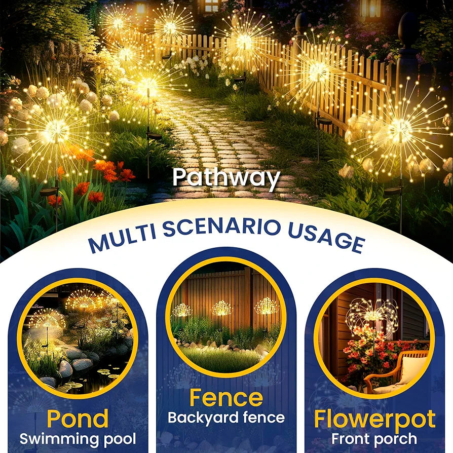 GIGALUMI Solar Firework Garden Lights, 120 LED Outdoor Decorative Fairy Lights (2-Pack, Warm White)