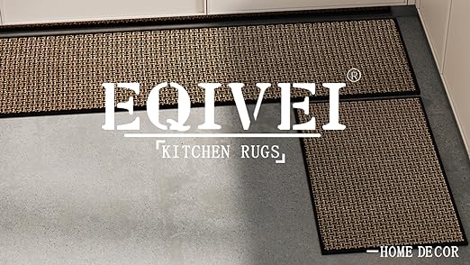 Eqivei Kitchen Rugs and Mats Non Skid Washable Set of 2 PCS, Absorbent Runner Rugs for Kitchen, Front of Sink, Kitchen Mats for Floor, 17.3"x 47"+17.3"x 29" (Black)