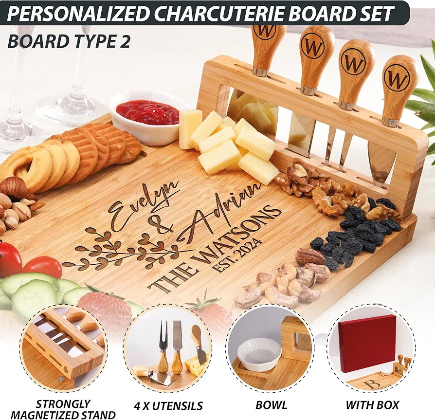 Personalized Large Charcuterie and Cheese Board Gift Set for Weddings, Anniversaries, and Housewarmings