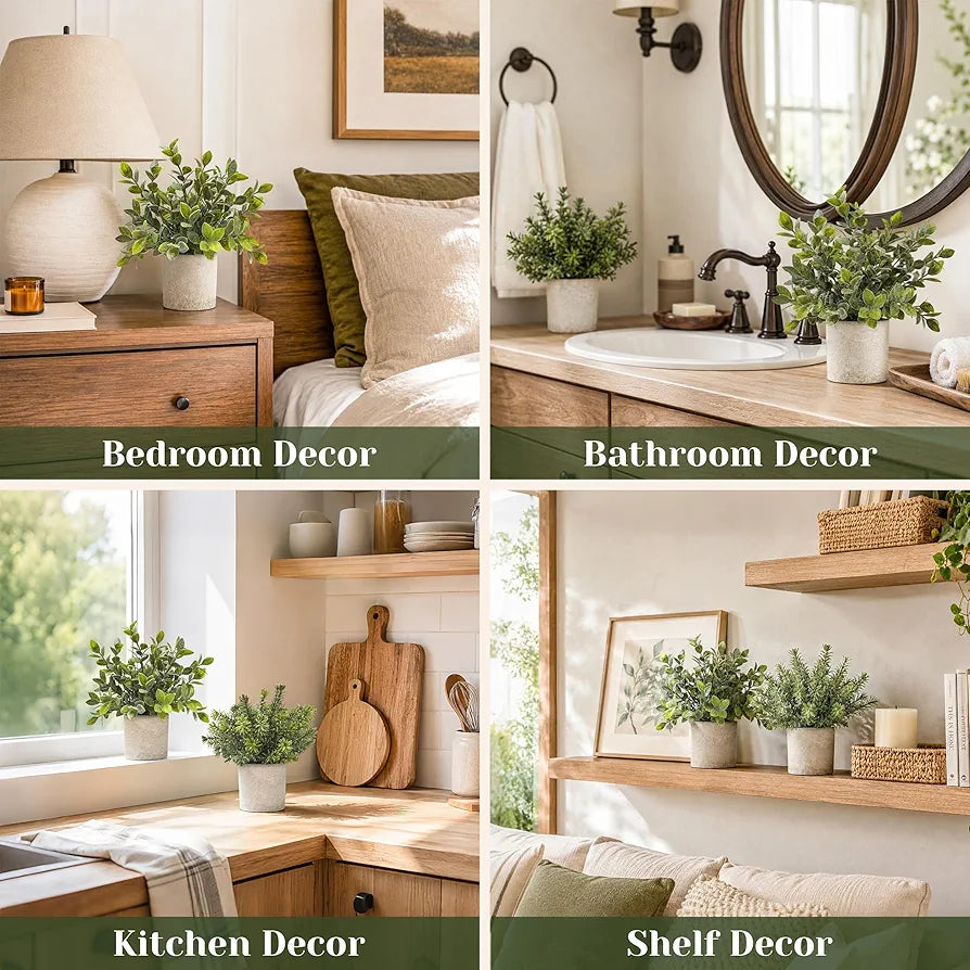 Der Rose 2026 Graduation Gifts Set for Her, 3 Pack Mini Potted Fake Plants Artificial Plastic Eucalyptus Plants Topiaries for Home Office Desk Farmhouse Shelf Room Bathroom Decor