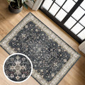 Ashen Charcoal Floral Washable 2x3 Entryway Rug with Non-Slip Rubber Backing